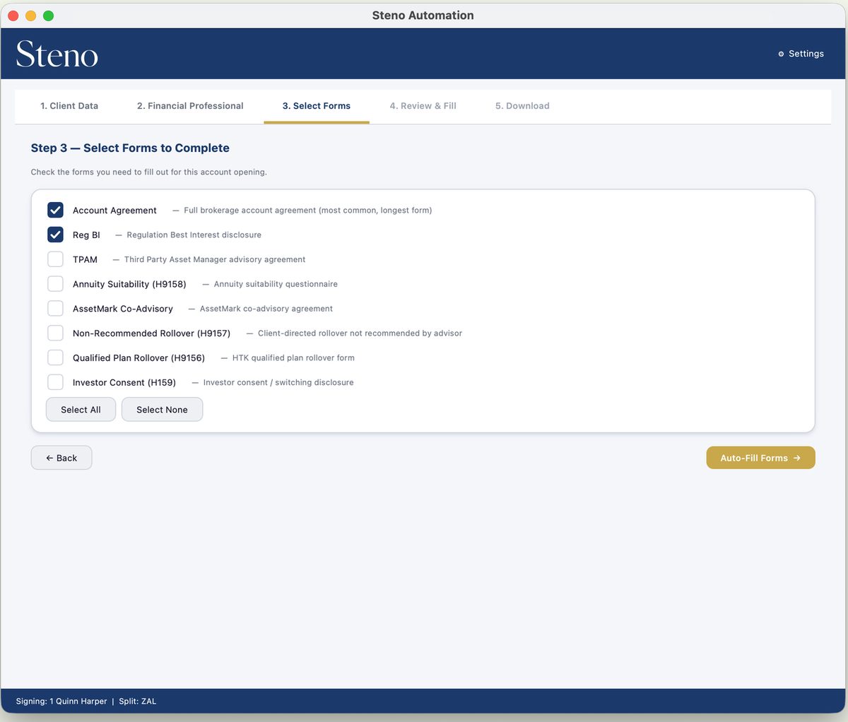 Step 3 — select forms