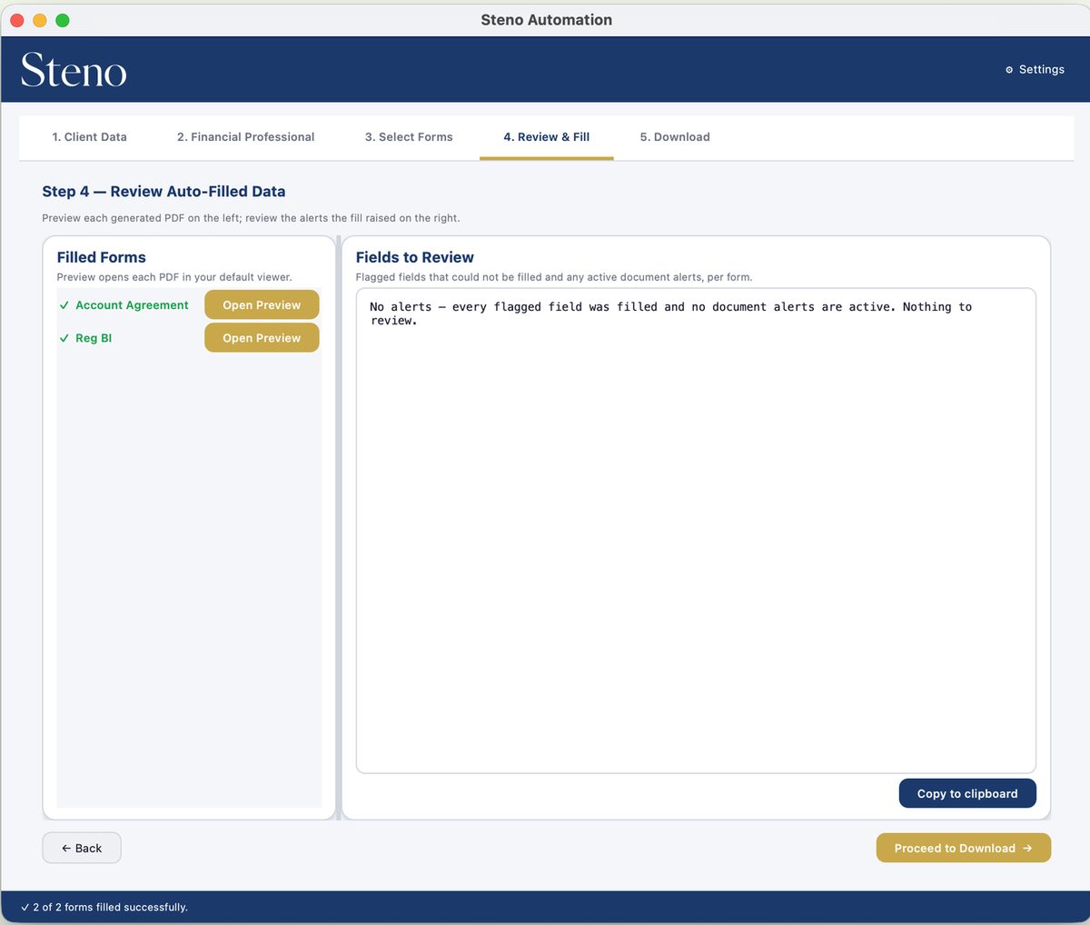 Step 4 — review filled forms